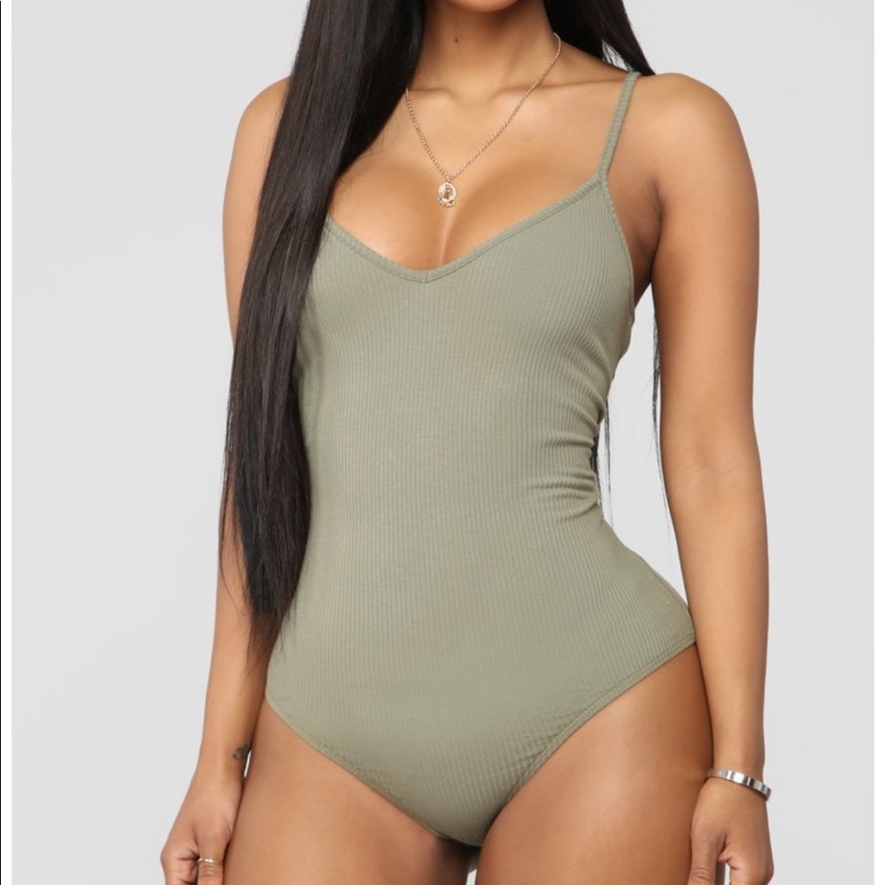 Fashion Nova olive ribbed bodysuit